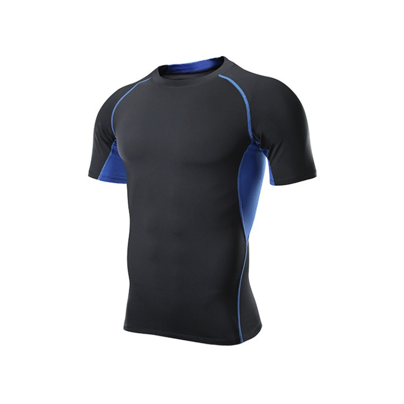 T Shirt Tight Fit - เสื้อยืดว่ายน้ำคอกลมแห้งเร็วสำหรับผู้ชาย เสื้อยืดฟิตเนสยืดหยุ่นสูง