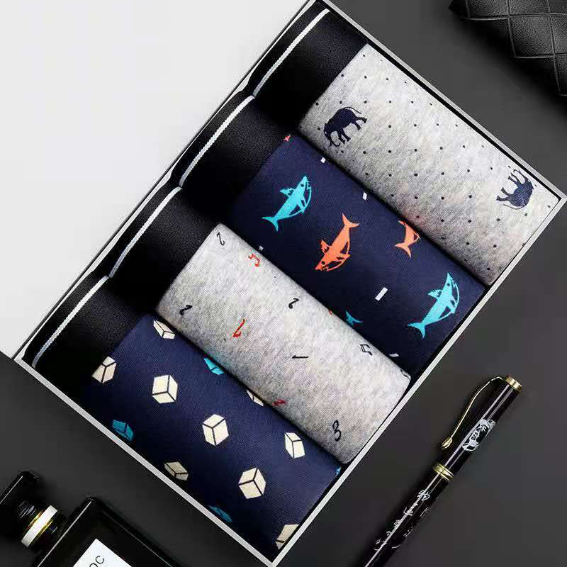 Boxer Brief Pack Cotton - 4 ชิ้น/ล็อตกางเกงขาสั้นนักมวยผู้ชายชุดชั้นในกางเกงผ้าฝ้ายสบายBreathableชายTrunk Uนูนพิมพ์กางเกงคุณภาพสูง