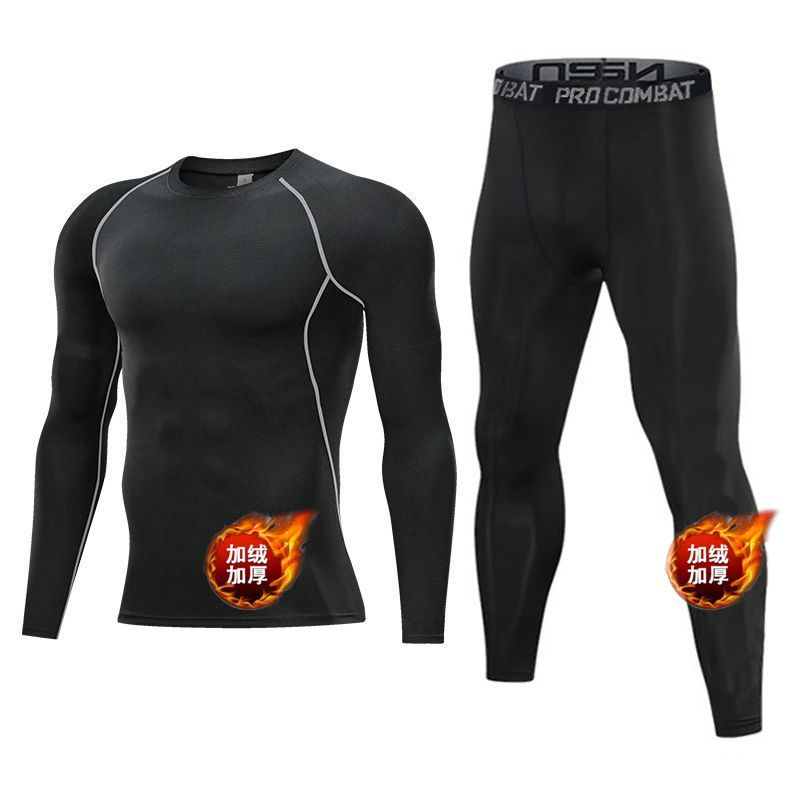 Compression Long Pant - ชุดรัดรูปบุขนแกะสำหรับผู้ชาย เสื้อแขนยาวกันหนาวพร้อมกางเกง ชุดชั้นในสำหรับวิ่ง บาสเก็ตบอล และฟิตเนส