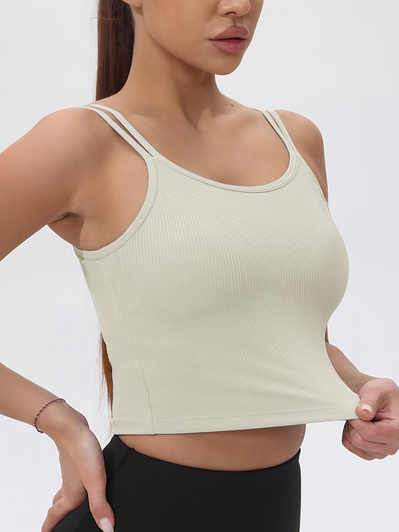 เสื้อกล้ามกีฬาครอปแขนกุดแบบซี่ - Tank Top Ribbed บทวิจารณ์และราคา
