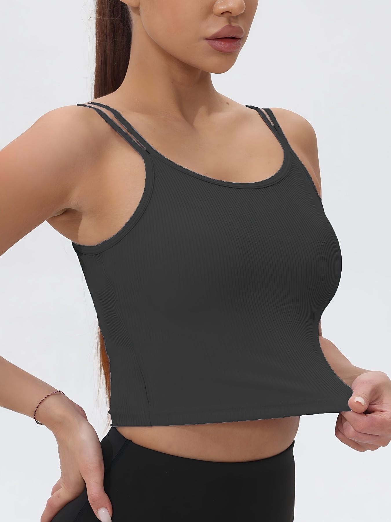 เสื้อกล้ามกีฬาครอปแขนกุดแบบซี่ - Tank Top Ribbed บทวิจารณ์และราคา